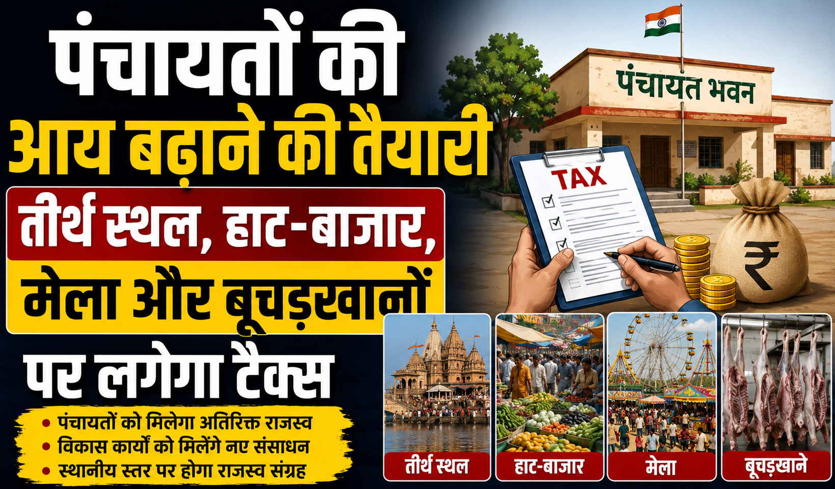 पंचायतों की आय बढ़ाने की तैयारी, तीर्थ स्थल, हाट-बाजार, मेला और बूचड़खानों पर लगेगा टैक्स