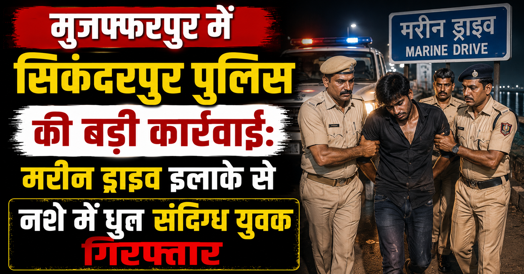 मुजफ्फरपुर में सिकंदरपुर पुलिस की बड़ी कार्रवाई: मरीन ड्राइव इलाके से नशे में धुत संदिग्ध युवक गिरफ्तार