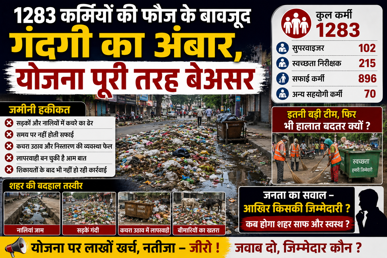 1283 कर्मियों की फौज के बावजूद गंदगी का अंबार, योजना पूरी तरह बेअसर