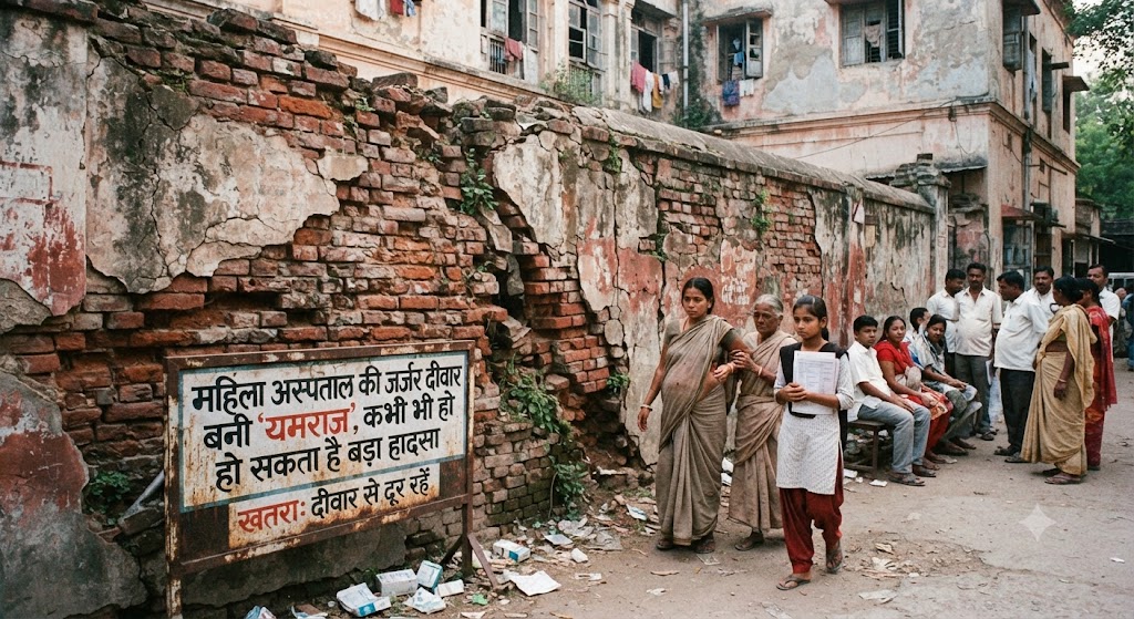 महिला अस्पताल की जर्जर दीवार बनी 'यमराज', कभी भी हो सकता है बड़ा हादसा