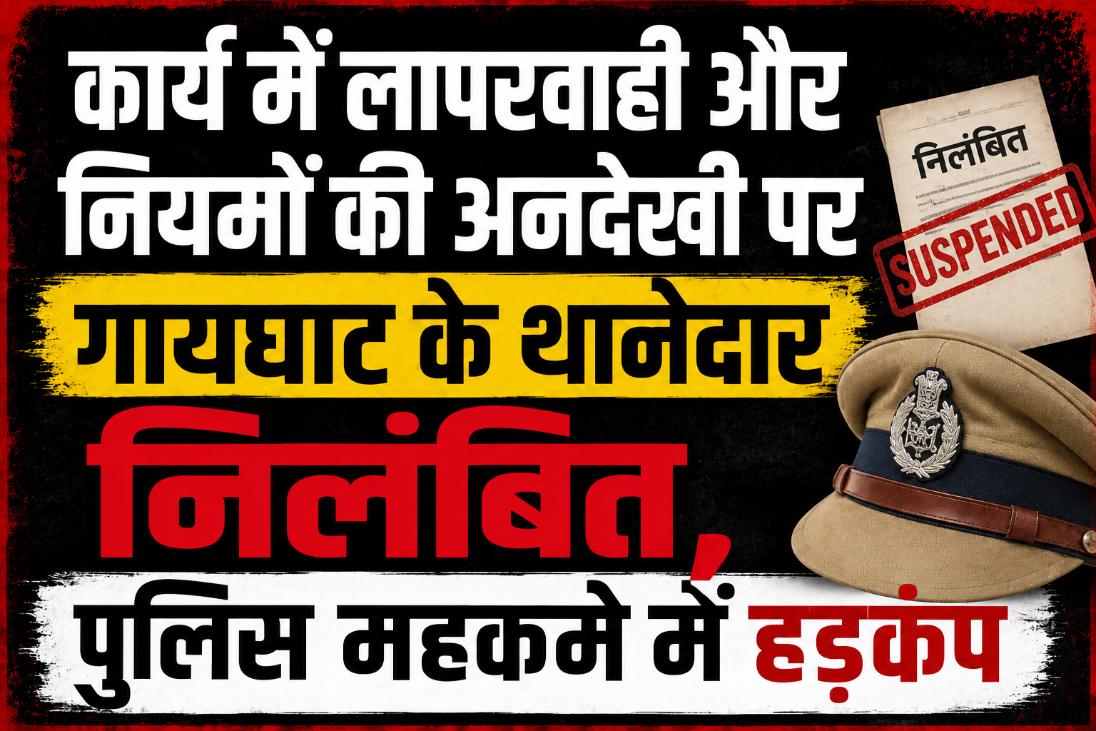 कार्य में लापरवाही और नियमों की अनदेखी पर गायघाट के थानेदार निलंबित, पुलिस महकमे में हड़कंप