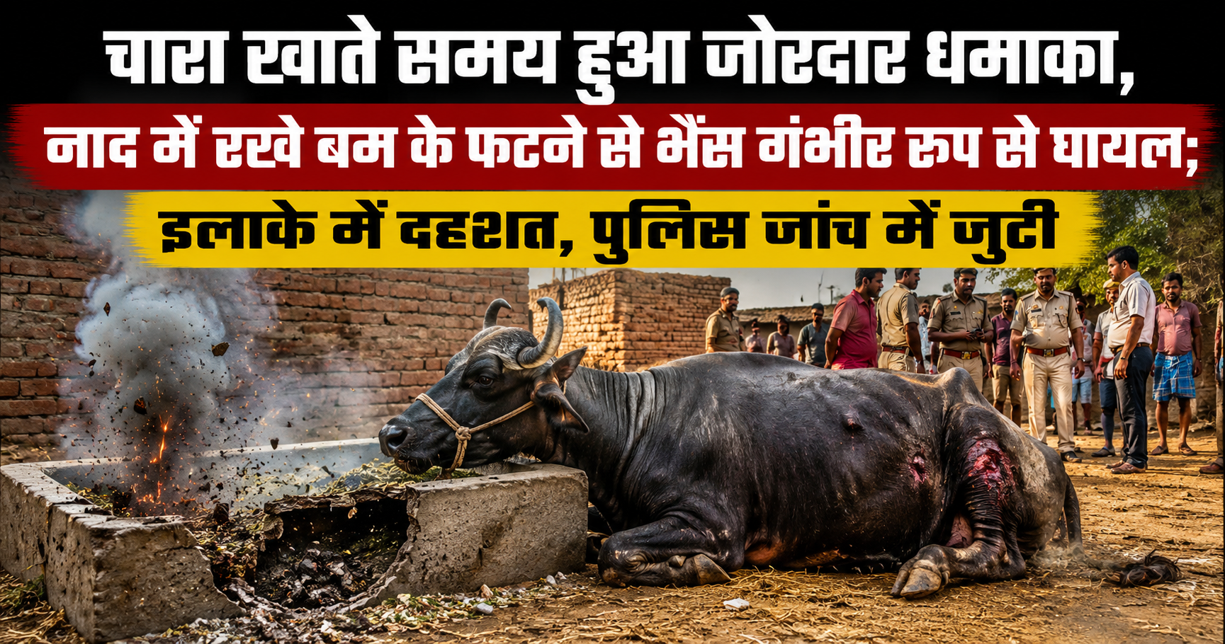 चारा खाते समय हुआ जोरदार धमाका, नाद में रखे बम के फटने से भैंस गंभीर रूप से घायल; इलाके में दहशत, पुलिस जांच में जुटी