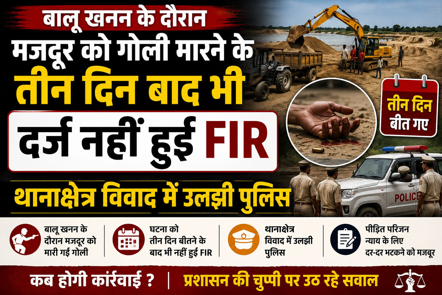 बालू खनन के दौरान मजदूर को गोली मारने के तीन दिन बाद भी दर्ज नहीं हुई FIR, थानाक्षेत्र विवाद में उलझी पुलिस