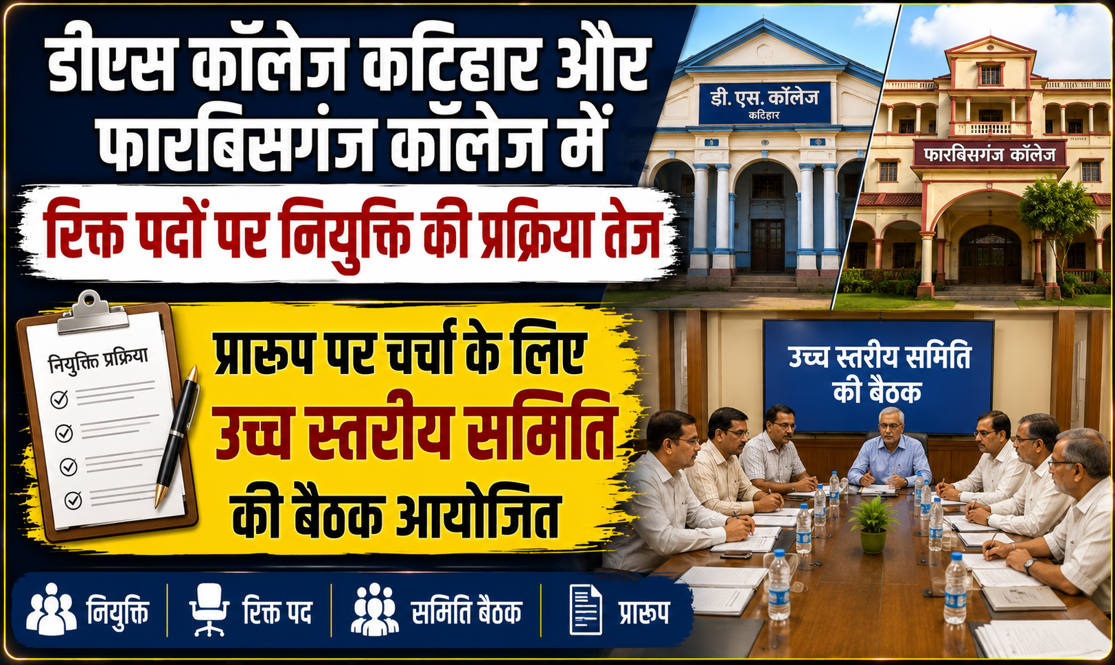 डीएस कॉलेज कटिहार और फारबिसगंज कॉलेज में रिक्त पदों पर नियुक्ति की प्रक्रिया तेज; प्रारूप पर चर्चा के लिए उच्च स्तरीय समिति की बैठक आयोजित