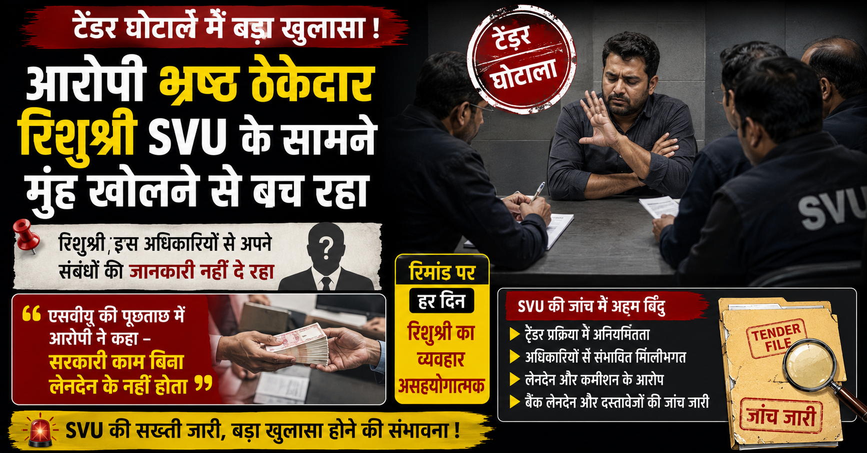 टेंडर घोटाले में फंसा ठेकेदार रिशुश्री एसवीयू की पूछताछ में असहयोगात्मक; 'सिस्टम' पर किए बड़े खुलासे