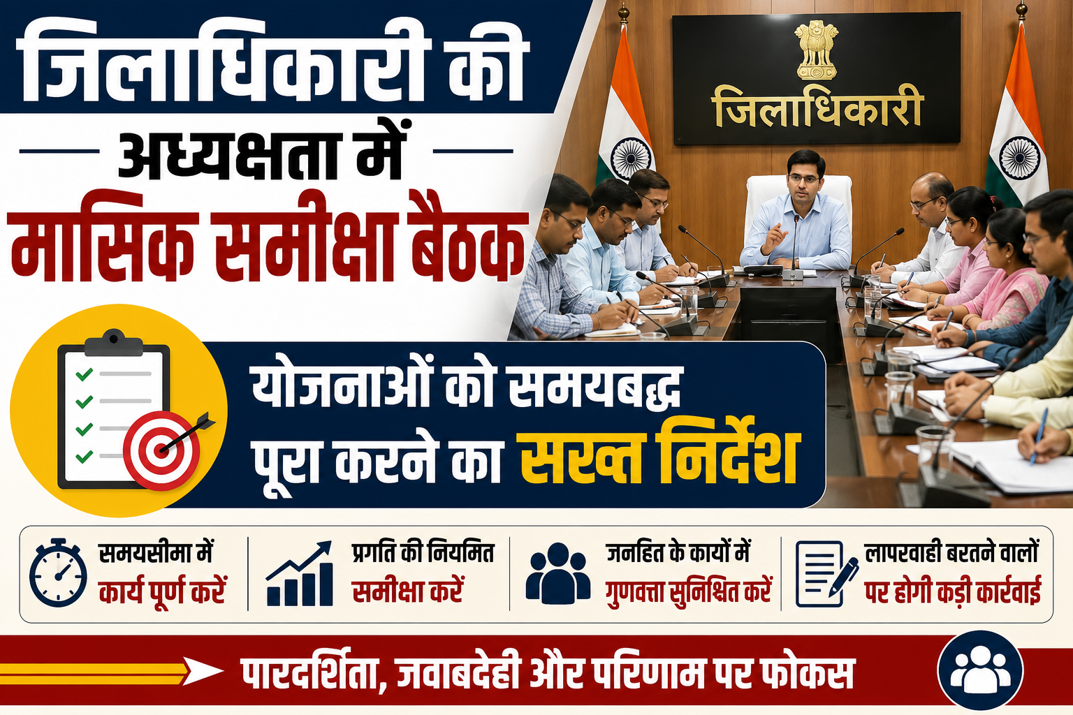 जिलाधिकारी की अध्यक्षता में मासिक समीक्षा बैठक, योजनाओं को समयबद्ध पूरा करने का सख्त निर्देश