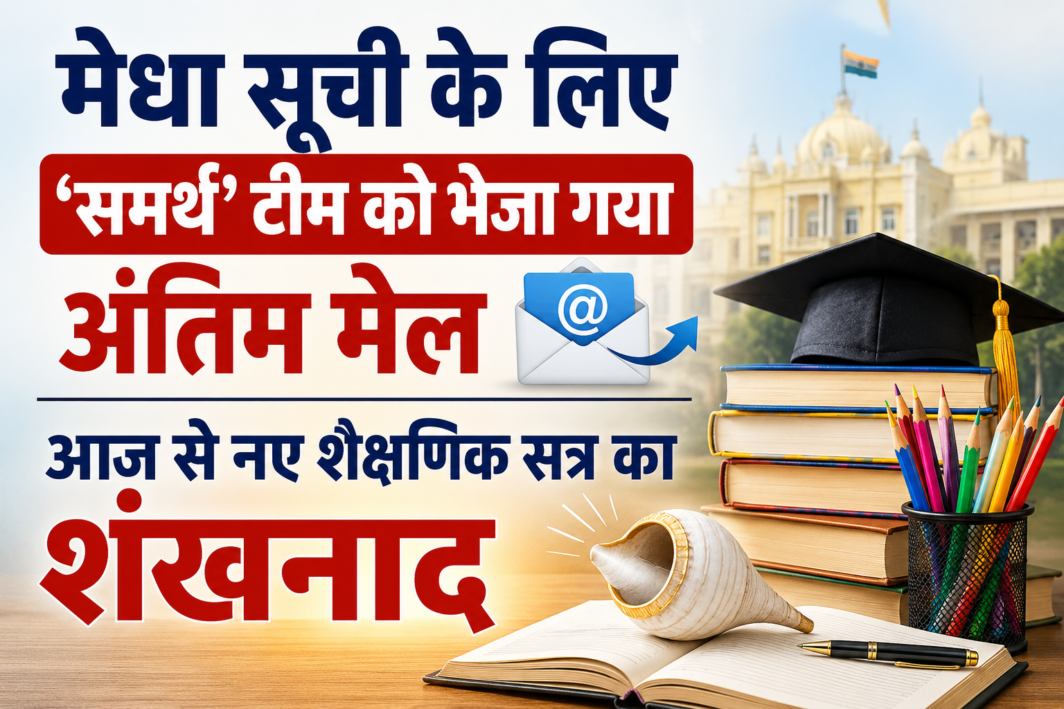 मेधा सूची के लिए 'समर्थ' टीम को भेजा गया अंतिम मेल, आज से नए शैक्षणिक सत्र का शंखनाद