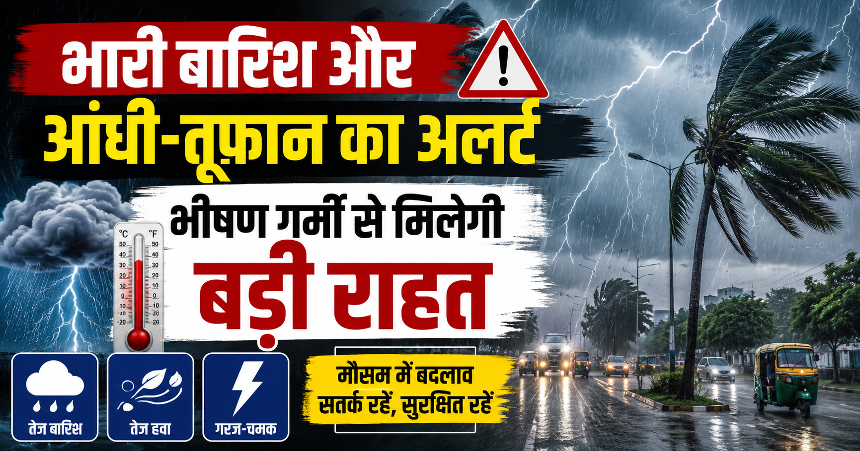 भारी बारिश और आंधी-तूफान का अलर्ट, भीषण गर्मी से मिलेगी बड़ी राहत
