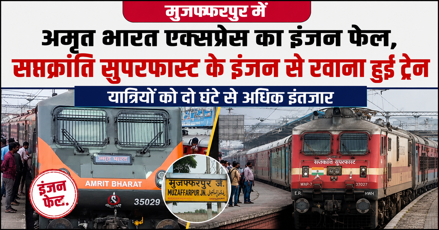 मुजफ्फरपुर में अमृत भारत एक्सप्रेस का इंजन फेल, सप्तक्रांति सुपरफास्ट के इंजन से रवाना हुई ट्रेन; यात्रियों को दो घंटे से अधिक इंतजार