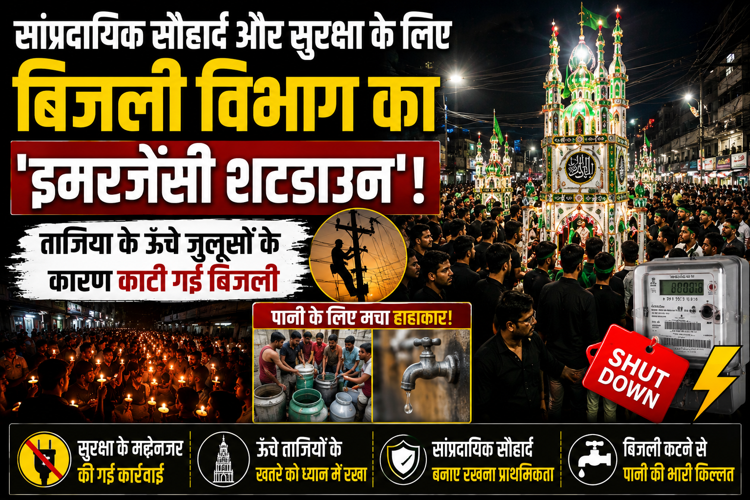 सांप्रदायिक सौहार्द और सुरक्षा के लिए बिजली विभाग का 'इमरजेंसी शटडाउन'; ताजिया के ऊंचे जुलूसों के कारण काटी गई बिजली, पानी के लिए मचा हाहाकार!
