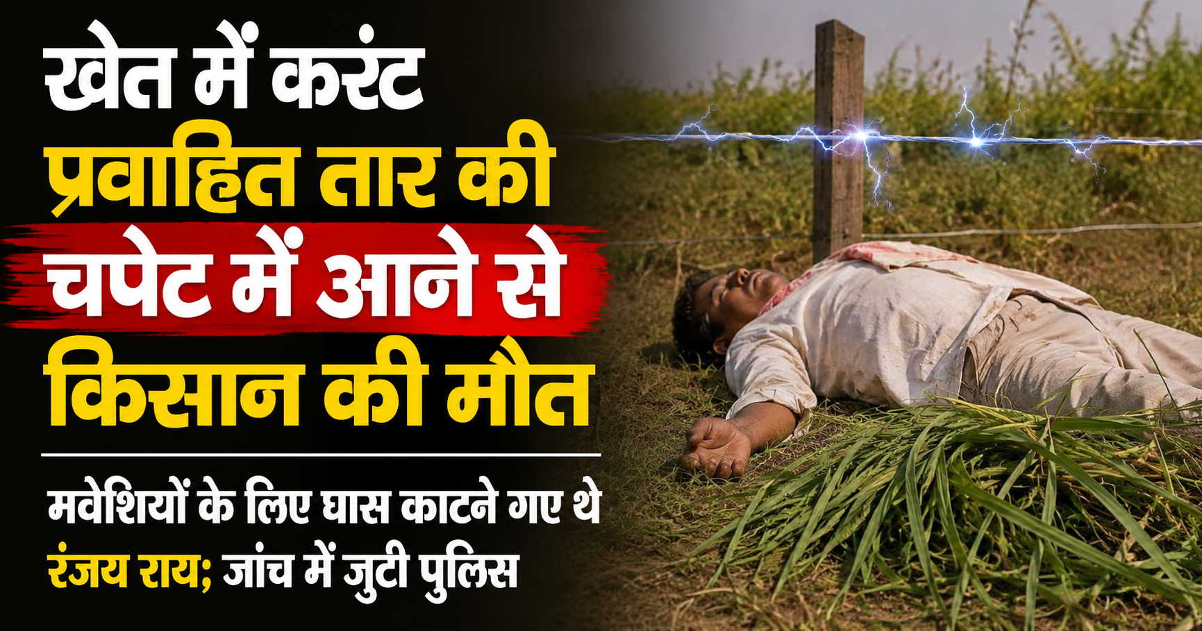खेत में करंट प्रवाहित तार की चपेट में आने से किसान की मौत, मवेशियों के लिए घास काटने गए थे रंजय राय; जांच में जुटी पुलिस
