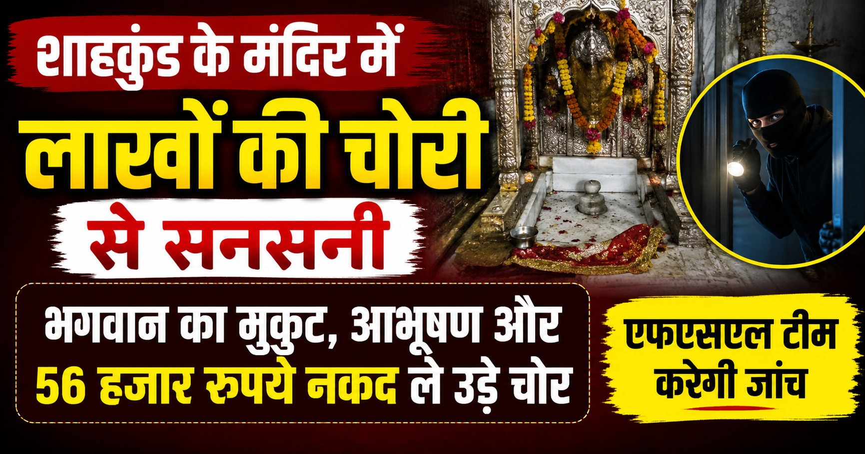 शाहकुंड के मंदिर में लाखों की चोरी से सनसनी, भगवान का मुकुट, आभूषण और 56 हजार रुपये नकद ले उड़े चोर; एफएसएल टीम करेगी जांच