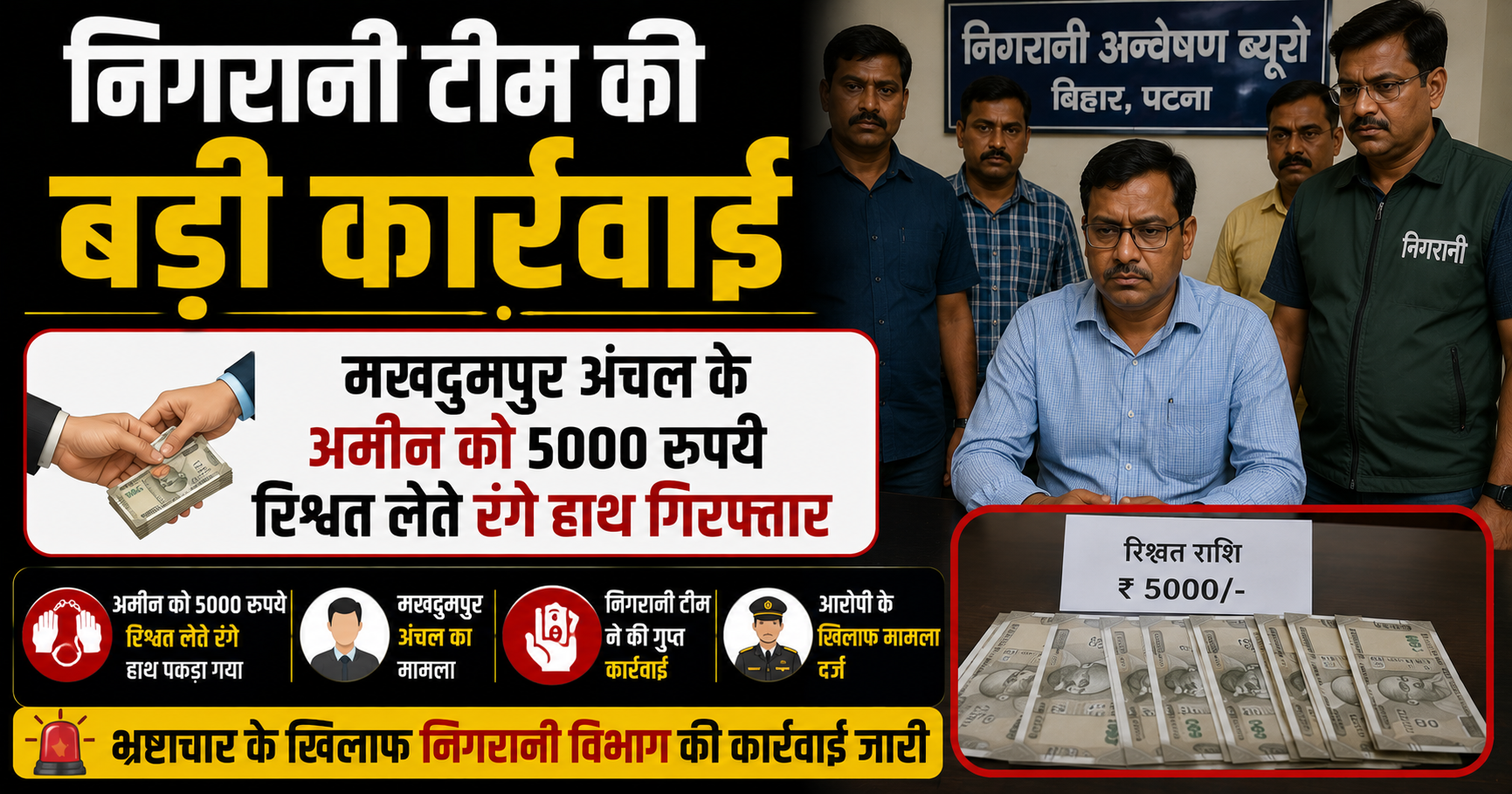 Vigilance Team Takes Major Action, Makhdumpur Circle Amin Arrested While Accepting ₹5,000 Bribe
