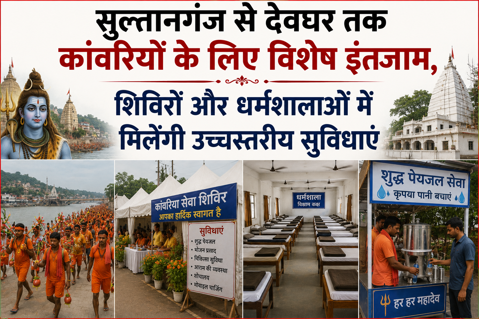 सुल्तानगंज से देवघर तक कांवरियों के लिए विशेष इंतजाम, शिविरों और धर्मशालाओं में मिलेंगी उच्चस्तरीय सुविधाएं