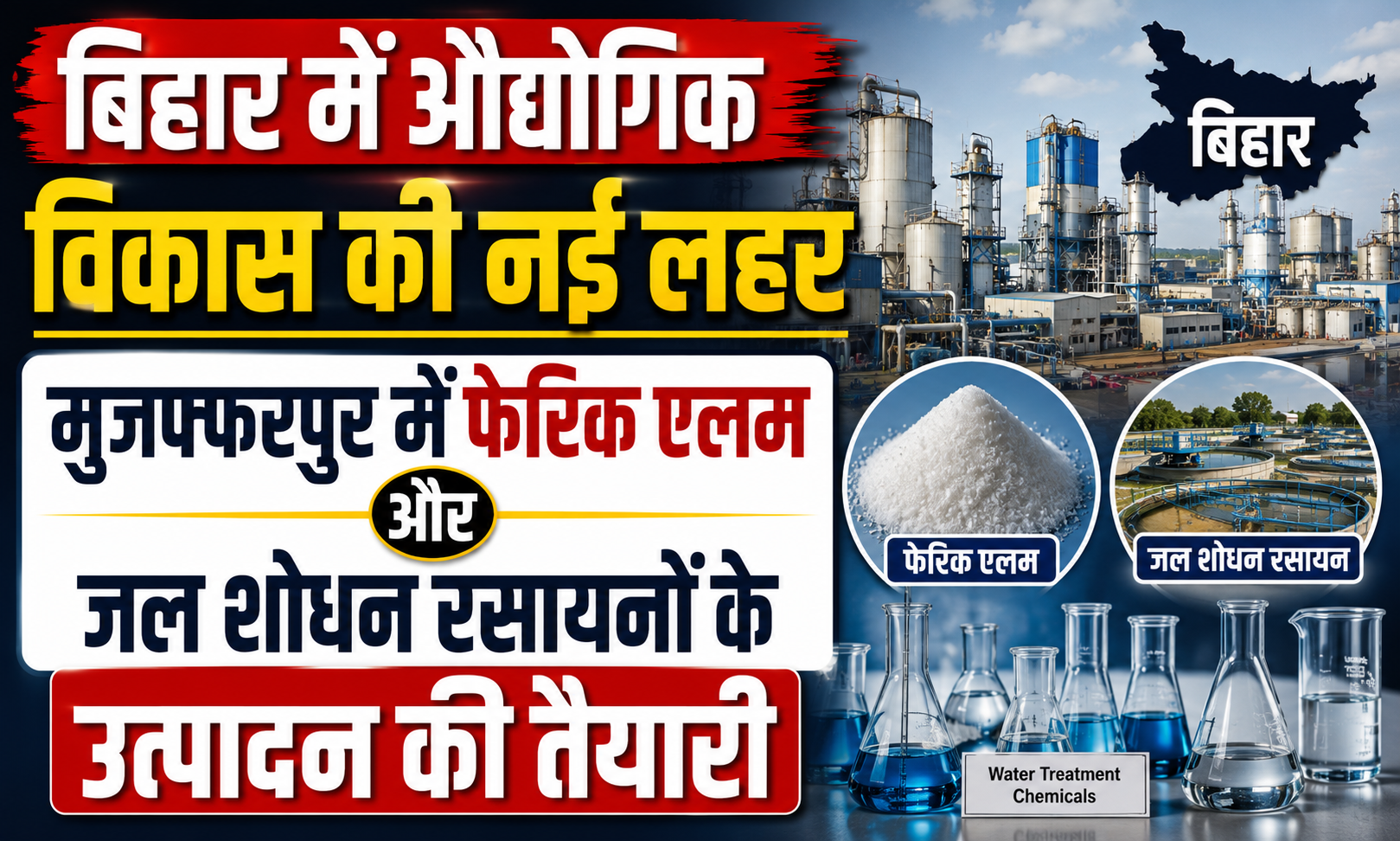 बिहार में औद्योगिक विकास की नई लहर: मुजफ्फरपुर में फेरिक एलम और जल शोधन रसायनों के उत्पादन की तैयारी