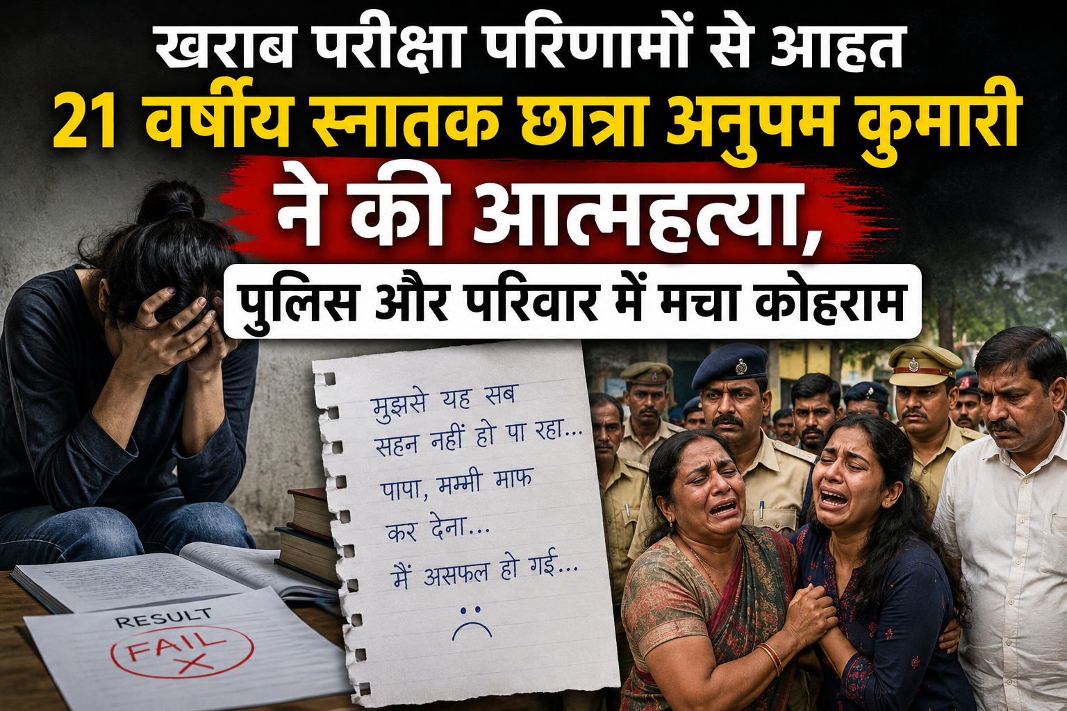 खराब परीक्षा परिणामों से आहत 21 वर्षीय स्नातक छात्रा अनुपम कुमारी ने की आत्महत्या, पुलिस और परिवार में मचा कोहराम