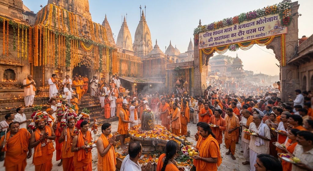 Worship of Lord Bhole Nath Peaks During the Holy Month of Sawan; Huge Demand for Bel Leaves and Fragrant Flowers, Devotees Flock to Sanatani Shops Decorated Outside Temples