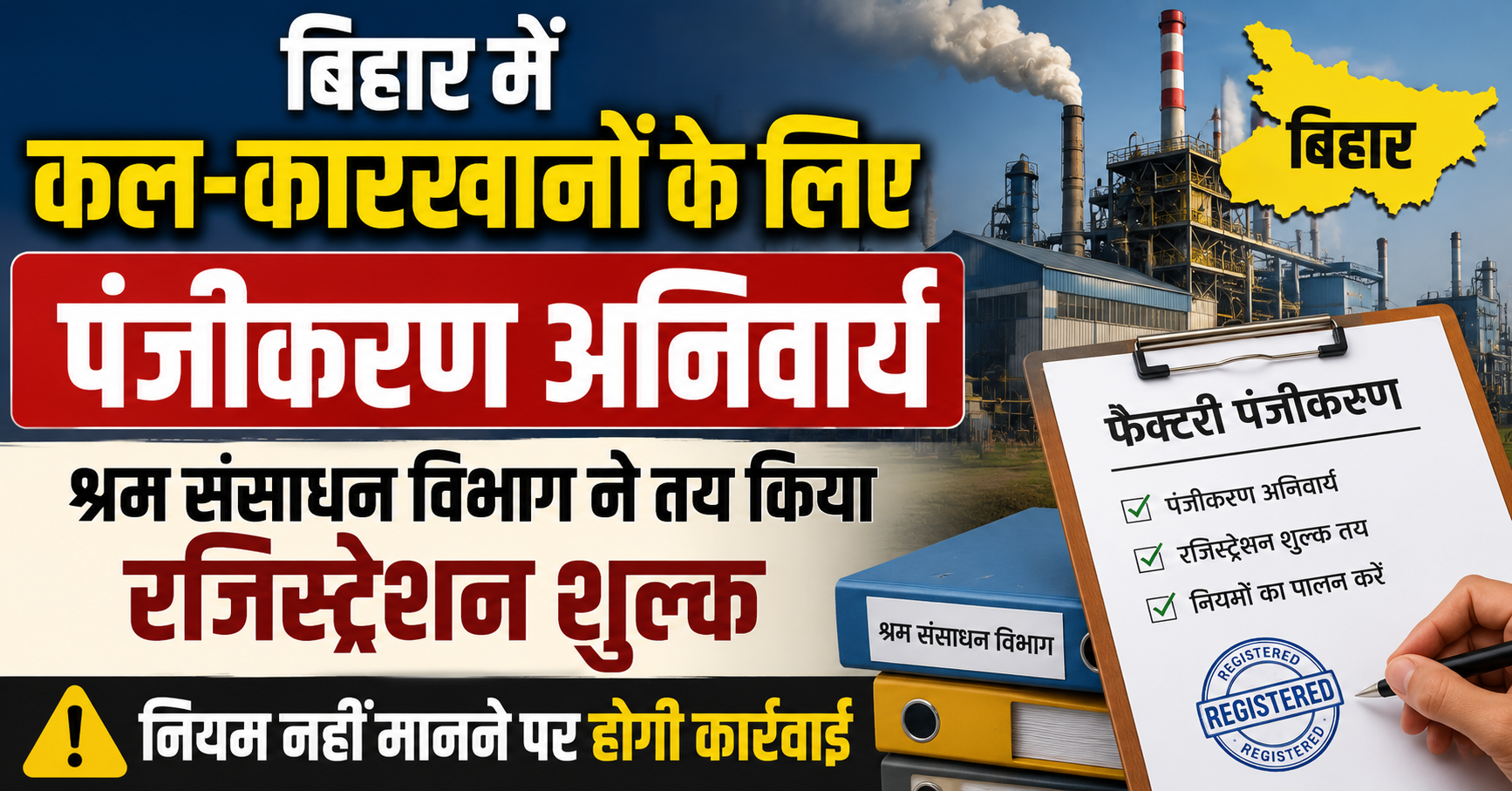 बिहार में कल-कारखानों के लिए पंजीकरण अनिवार्य, श्रम संसाधन विभाग ने तय किया रजिस्ट्रेशन शुल्क; नियम नहीं मानने पर होगी कार्रवाई