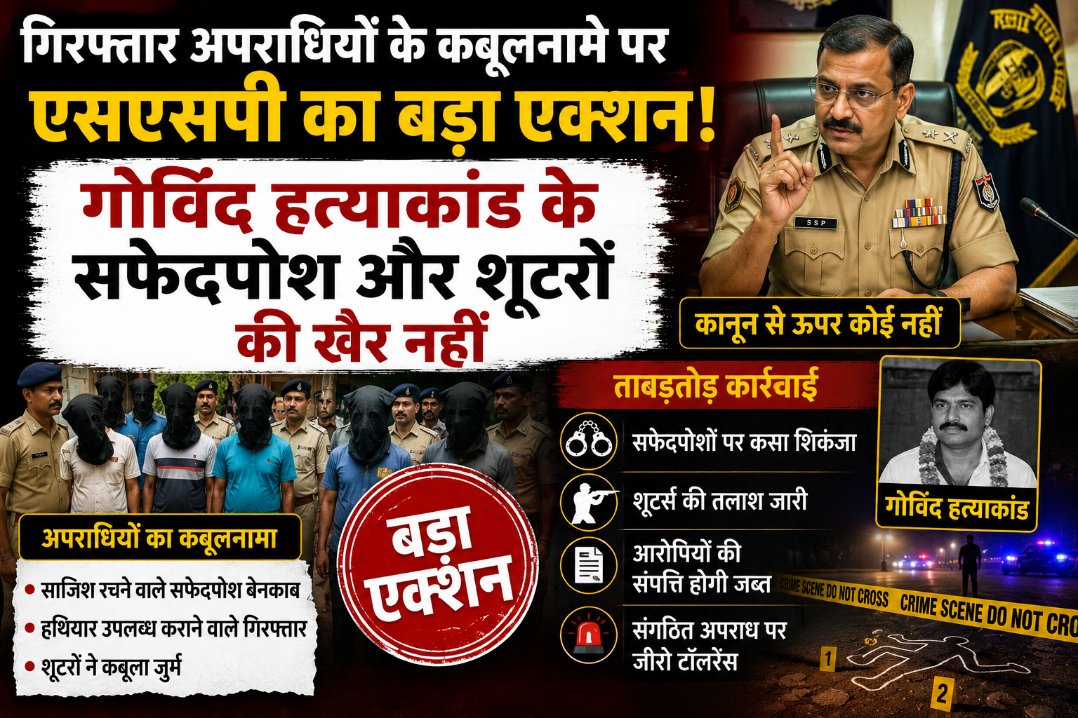 गिरफ्तार अपराधियों के कबूलनामे पर एसएसपी का बड़ा एक्शन; गोविंद हत्याकांड के सफेदपोश और शूटरों की खैर नहीं