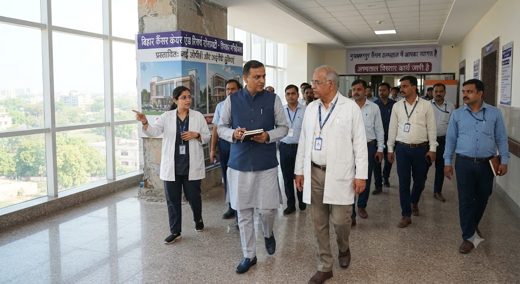 बिहार कैंसर केयर एंड रिसर्च सोसायटी के मुख्य प्रशासनिक अधिकारी ने किया मुजफ्फरपुर कैंसर अस्पताल का दौरा; चिकित्सा सुविधाओं और विस्तार कार्यों का लिया जायजा