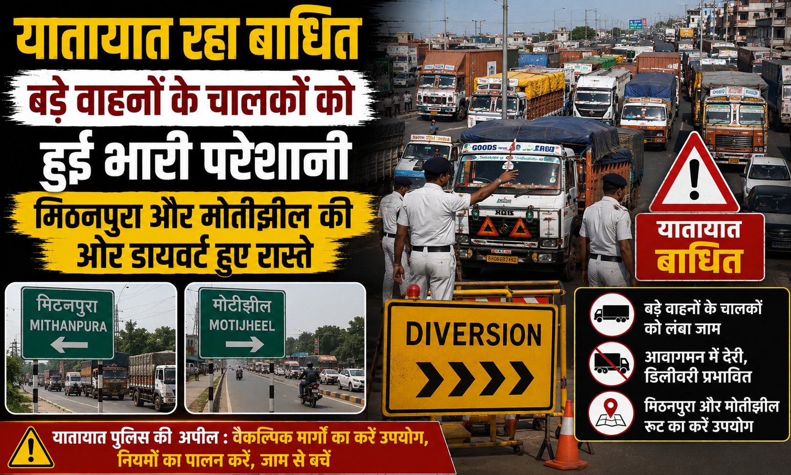 Traffic Disrupted, Heavy Vehicle Drivers Face Major Inconvenience, Routes Diverted Toward Mithanpura and Motijheel