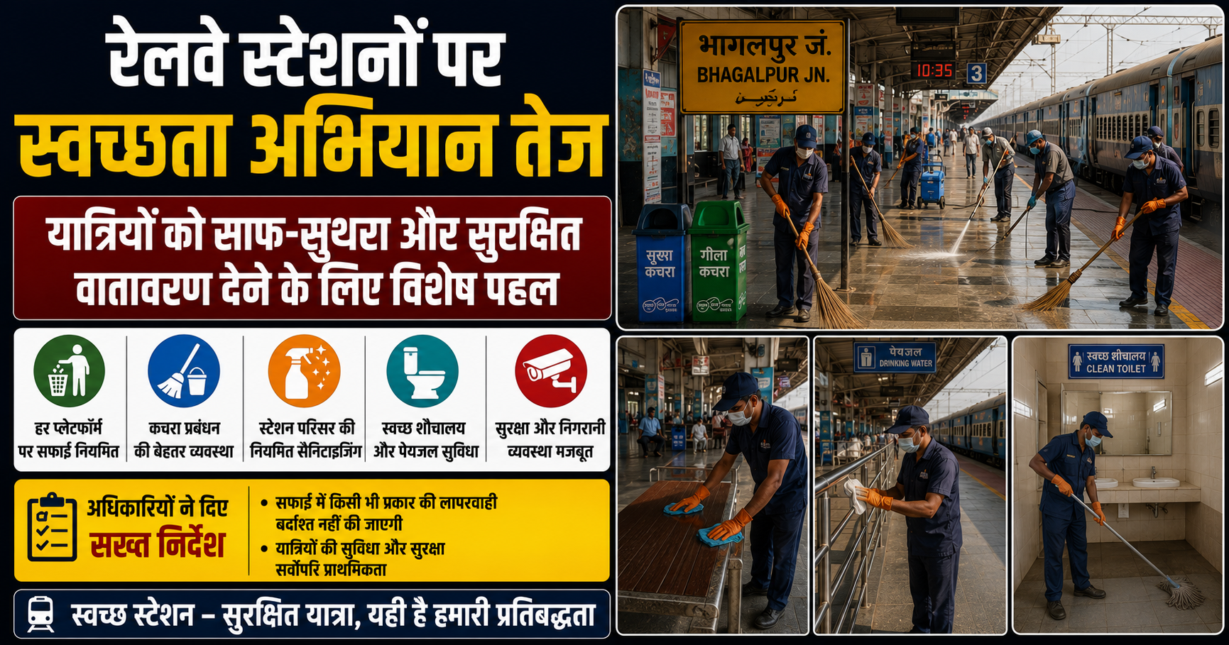 रेलवे स्टेशनों पर स्वच्छता अभियान तेज, यात्रियों को साफ-सुथरा और सुरक्षित वातावरण देने के लिए विशेष पहल; अधिकारियों ने दिए सख्त निर्देश
