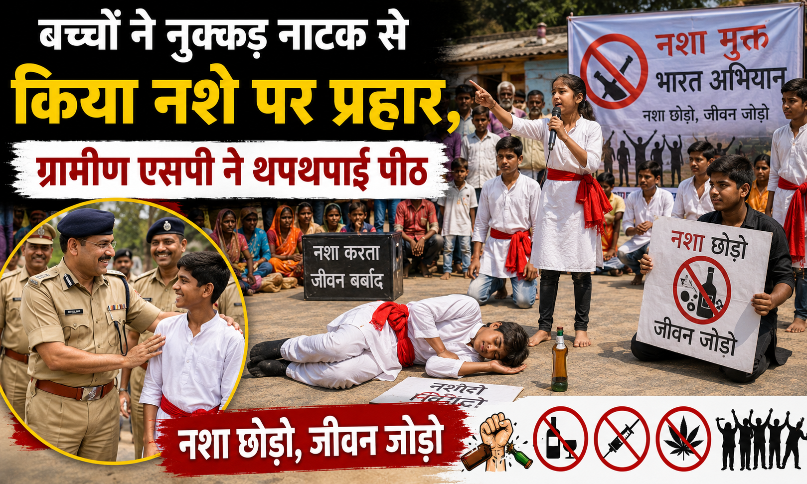 बच्चों ने नुक्कड़ नाटक से किया नशे पर प्रहार, ग्रामीण एसपी ने थपथपाई पीठ