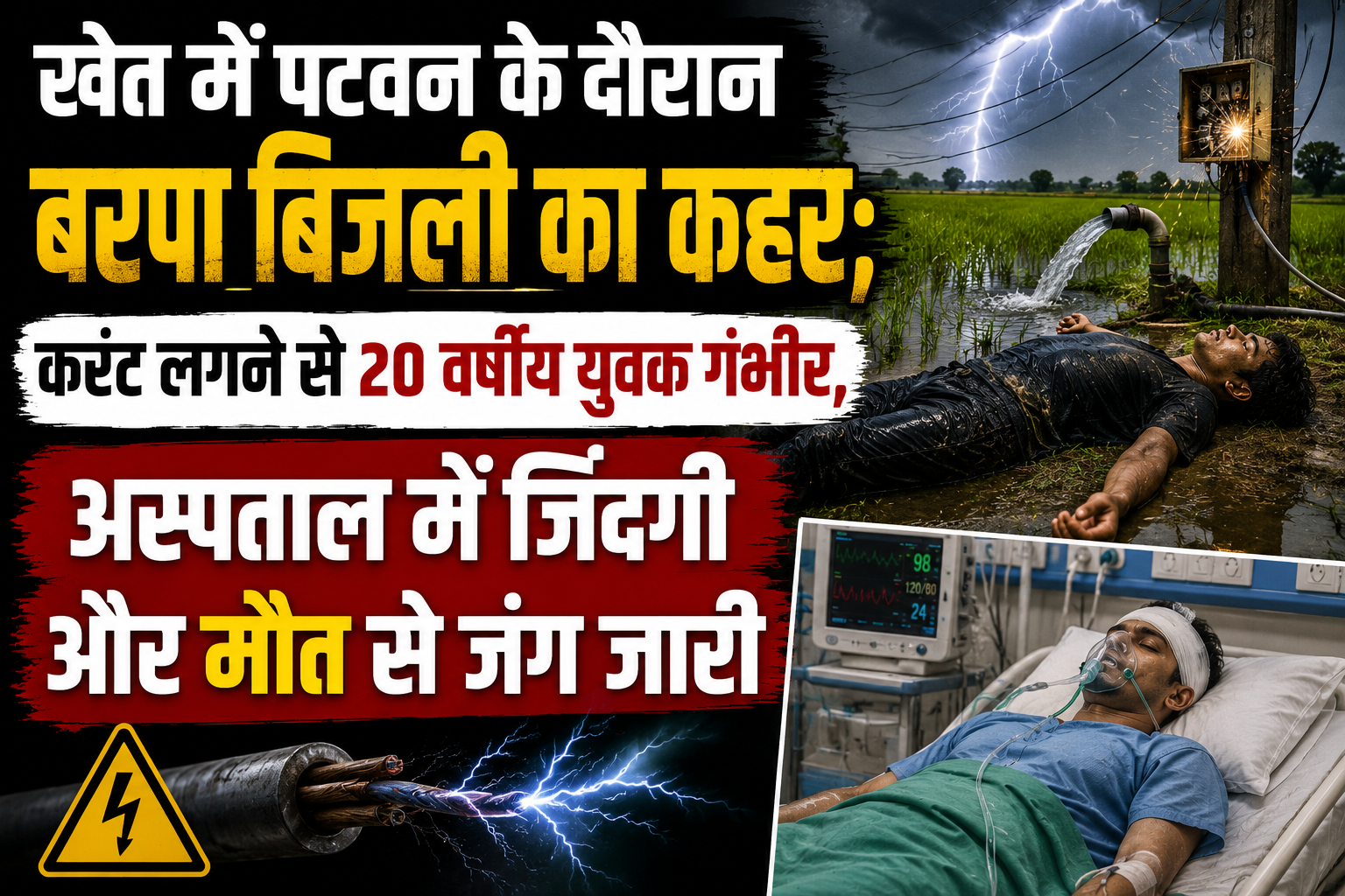 खेत में पटवन के दौरान बरपा बिजली का कहर; करंट लगने से 20 वर्षीय युवक गंभीर, अस्पताल में जिंदगी और मौत से जंग जारी