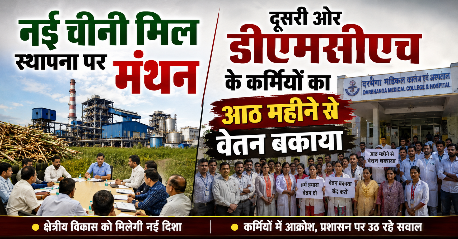 नई चीनी मिल स्थापना पर मंथन, दूसरी ओर डीएमसीएच के कर्मियों का आठ महीने से वेतन बकाया