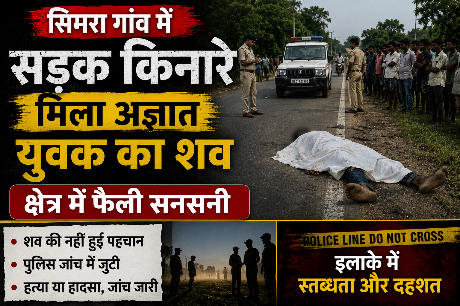 सिमरा गांव में सड़क किनारे मिला अज्ञात युवक का शव, क्षेत्र में फैली सनसनी