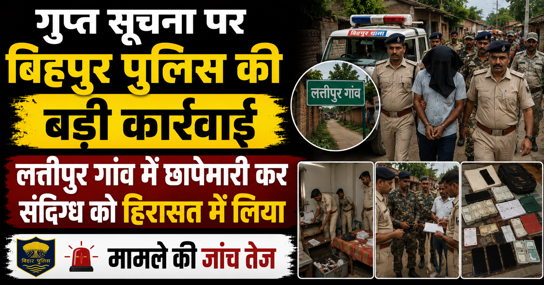 गुप्त सूचना पर बिहपुर पुलिस की बड़ी कार्रवाई, लत्तीपुर गांव में छापेमारी कर संदिग्ध को हिरासत में लिया; मामले की जांच तेज