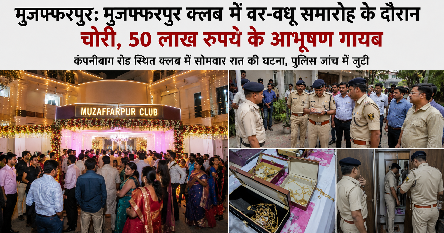मुजफ्फरपुर क्लब में शादी समारोह के दौरान बड़ी चोरी: चोरों ने उड़ाए 50 लाख के जेवरात, मची अफरातफरी