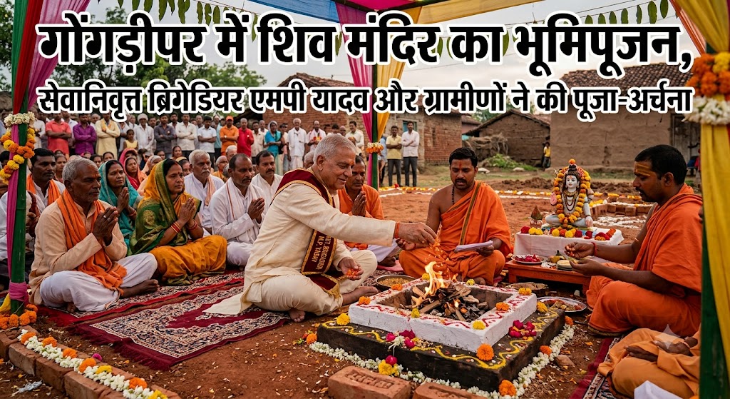 Shiv Temple Bhoomi Pujan Held in Gongaripur, Retired Brigadier M.P. Yadav and Villagers Participate in Religious Ceremony