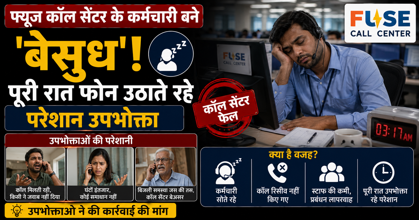 बिजली विभाग की लचर व्यवस्था: फ्यूज कॉल सेंटर के कर्मचारी बने 'बेसुध', पूरी रात फोन उठाते रहे परेशान उपभोक्ता