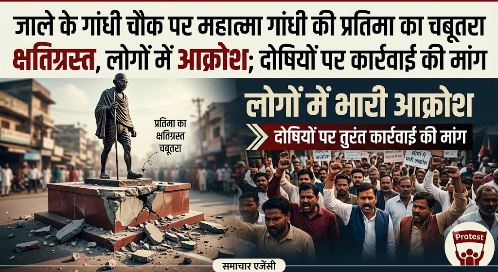 Pedestal of Mahatma Gandhi Statue Damaged at Gandhi Chowk in Jale; Residents Demand Strict Action