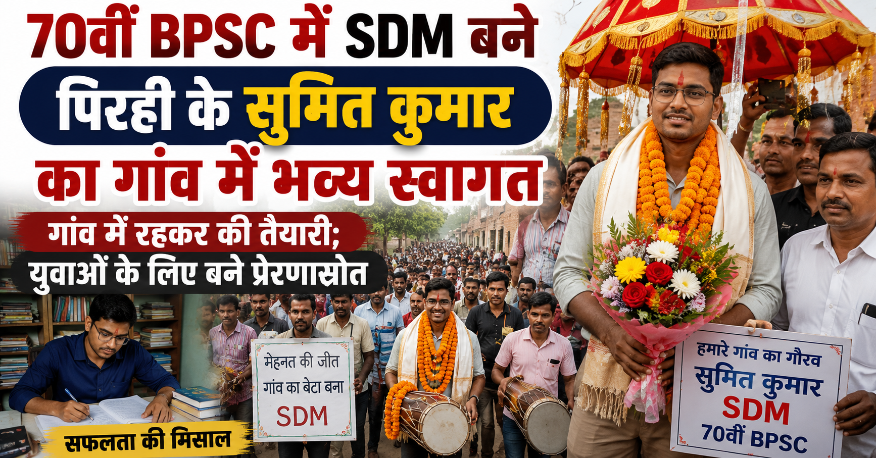 70वीं BPSC में SDM बने पिरही के सुमित कुमार का गांव में भव्य स्वागत, गांव में रहकर की तैयारी; युवाओं के लिए बने प्रेरणास्रोत
