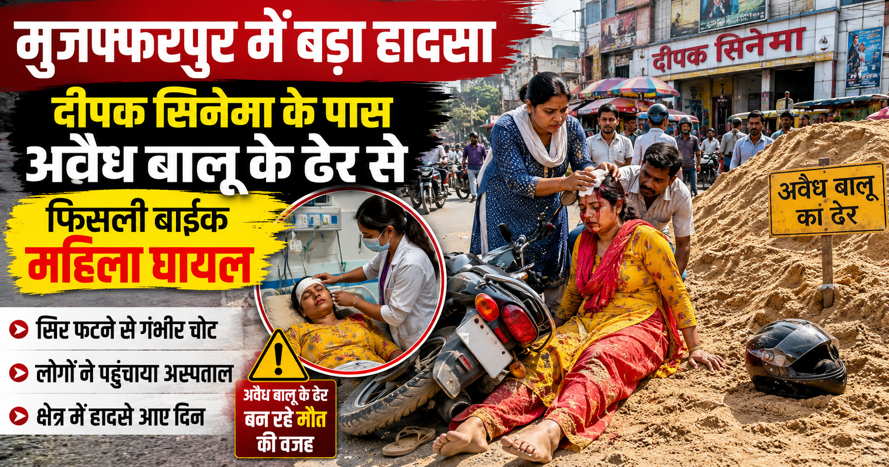 Bike Skids on Illegal Sand Pile near Deepak Cinema; Woman Suffers Head Injury; Local Outrage